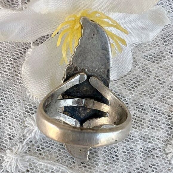 Vintage 60's/70’s Natural Turquoise & Coral Solid Sterling Ring - Picture 7 of 10